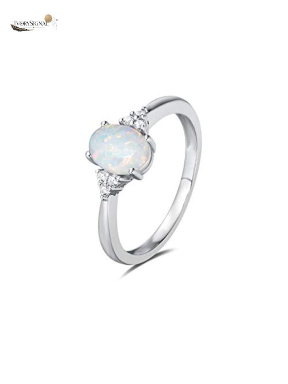 Sterling Silver Oval Opal Ring Halo Engagement Ring